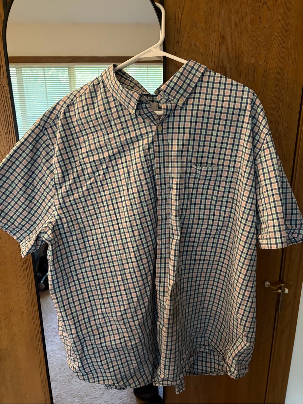 Croft & Barrow 2XB Men's Short-Sleeve Plaid Button-Up Shirt - Blue & Pink